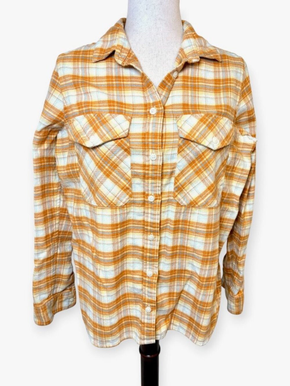 Pendleton Orange Blue Plaid Board Flannel Button Down Shirt Size Small